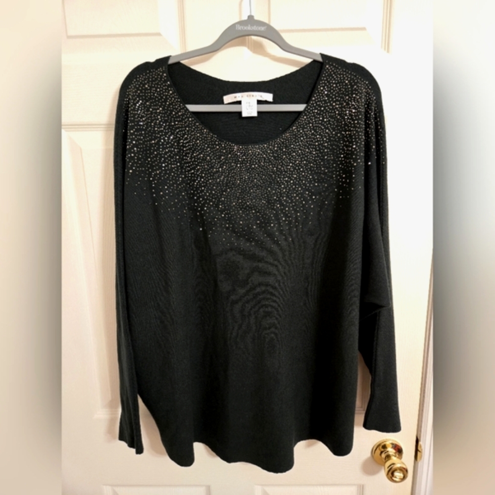 Max Studio Women's Dark Green Sweater Gem Accents Size 2X